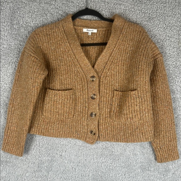 MADEWELL Long Sleeve Some Wool Cropped V- Neck, Button-Up Sweater, Size L - Picture 2 of 15